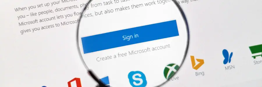 Microsoft account sign-in button with options for creating a free account, featuring icons for various Microsoft services, emphasizing collaboration and IT solutions.