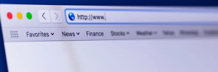 Web browser address bar displaying a URL, emphasizing internet navigation and cybersecurity considerations.