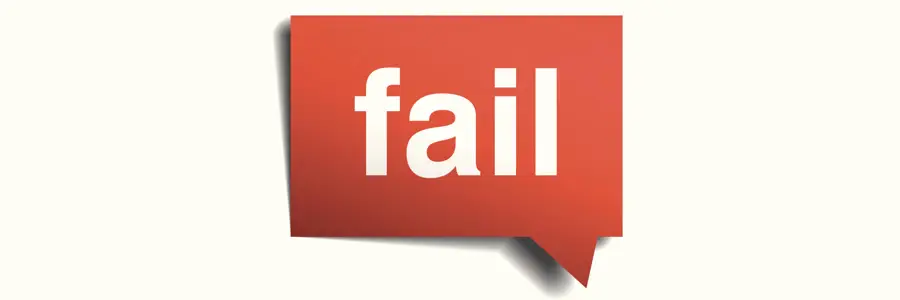 Red speech bubble with the word "fail" in bold white letters, symbolizing common errors to avoid in Microsoft 365 migration.