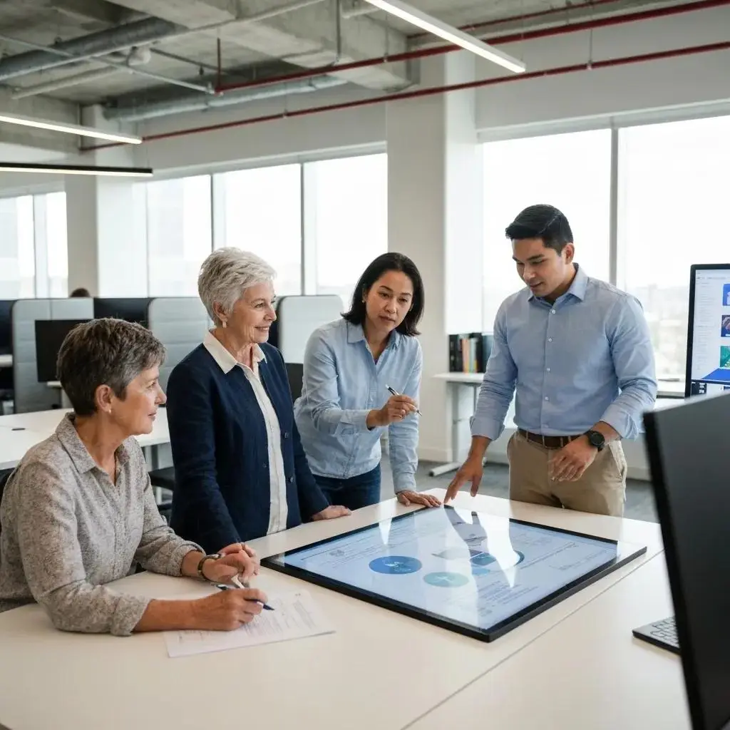 Cybersecurity team collaborating in a modern office, emphasizing managed security services